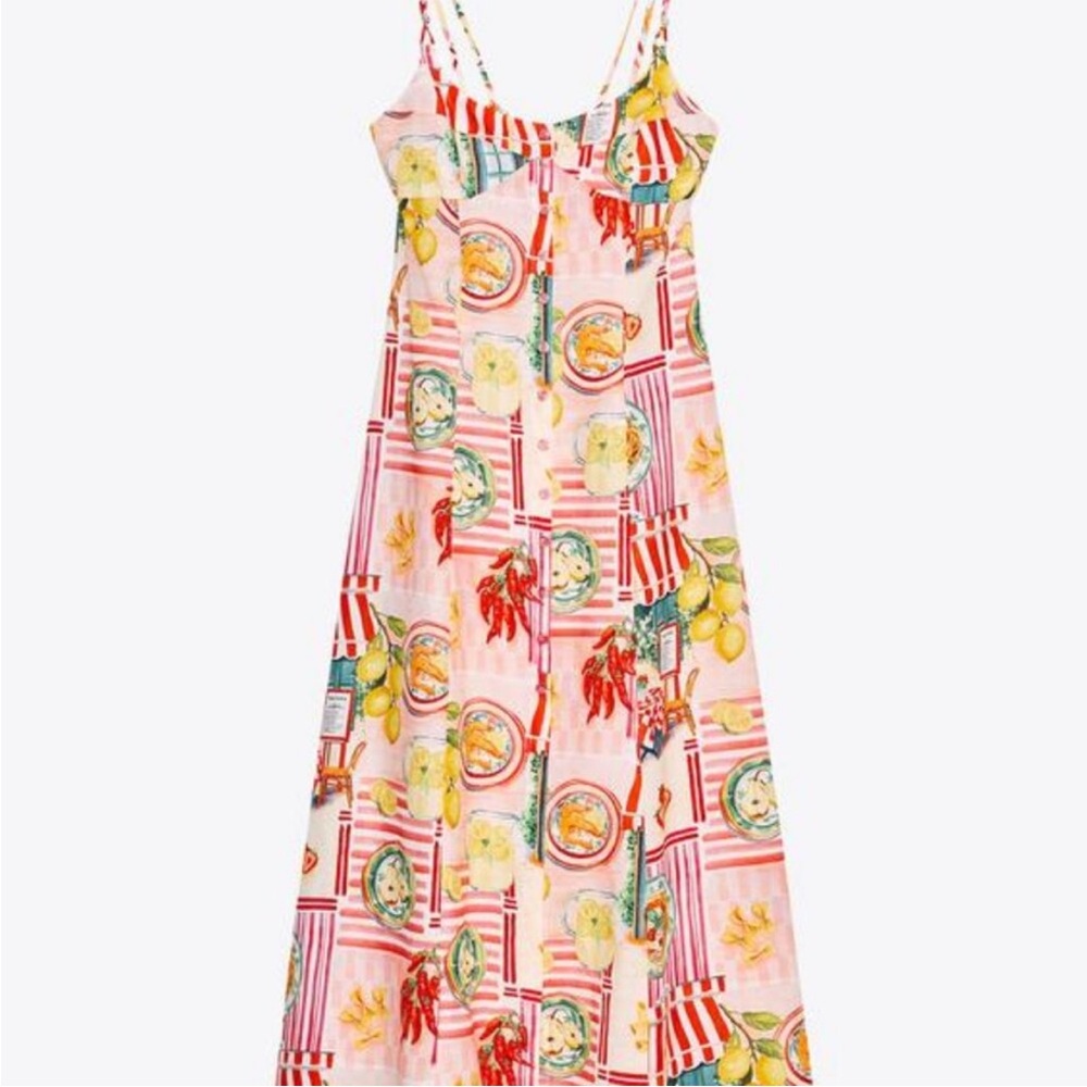 Zara Multicolor Floral Midi Dress linen cotton blend - Picture 5 of 8